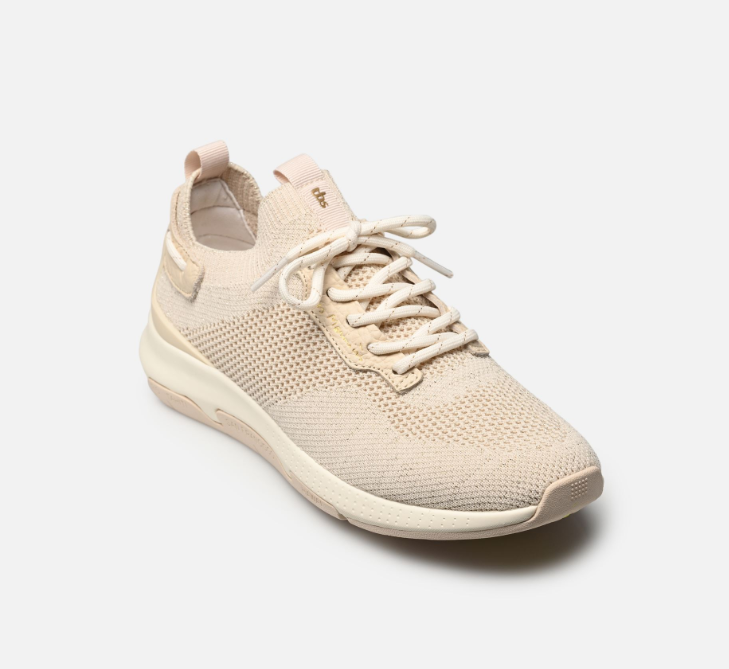 Tennis femme maille Extensible Sans couture Semelle compensée Très léger Lacet Toile et cuir TBS coloris beige lin