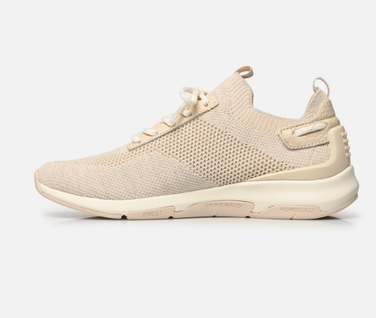 Tennis femme maille Extensible Sans couture Semelle compensée Très léger Lacet Toile et cuir TBS coloris beige lin – Image 3