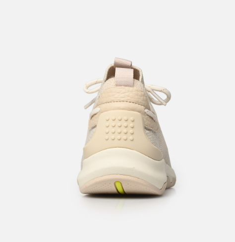 Tennis femme maille Extensible Sans couture Semelle compensée Très léger Lacet Toile et cuir TBS coloris beige lin – Image 5