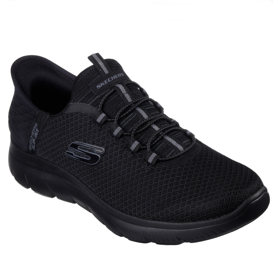 Tennis homme slip-ins ultra-légères Vegan Sans lacet Textile maille Semelle mémoire de forme SKECHERS coloris noir