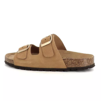 Mule femme Deux boucles Cuir Semelle plate ergonomique GEO REINO coloris camel – Image 2