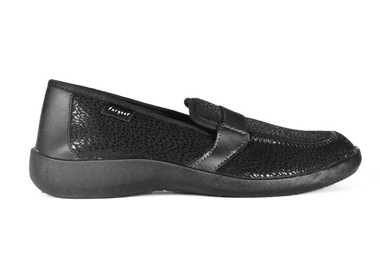 Mocassin Pantoufle femme Matière extensible Doublure textile Pieds sensibles FARGEOT coloris noir – Image 2