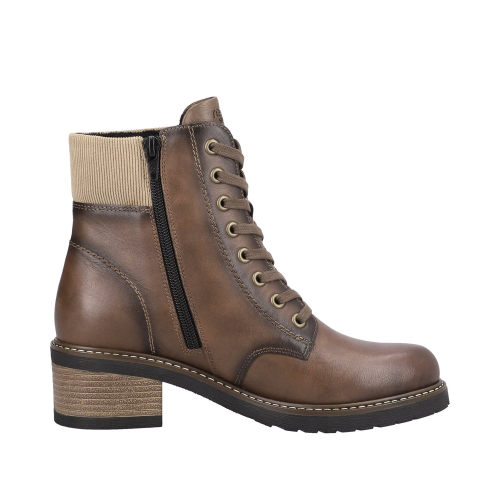 Boots cuir femme à lacets+ zip petit talon doublure chaude REMONTE coloris marron nuancé – Image 2
