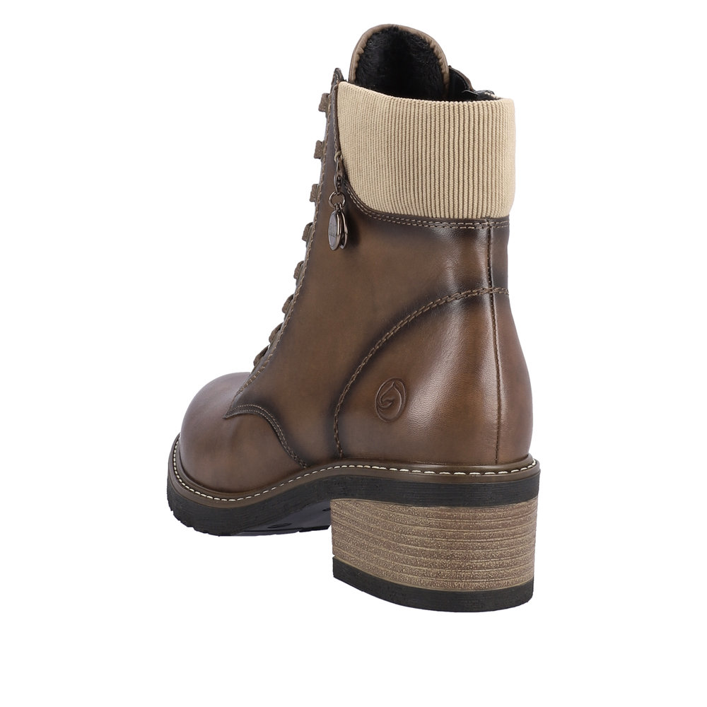 Boots cuir femme à lacets+ zip petit talon doublure chaude REMONTE coloris marron nuancé – Image 3
