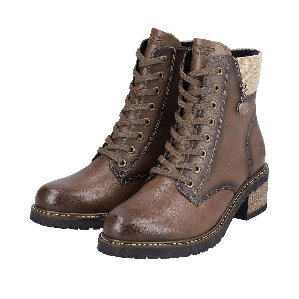 Boots cuir femme à lacets+ zip petit talon doublure chaude REMONTE coloris marron nuancé – Image 8