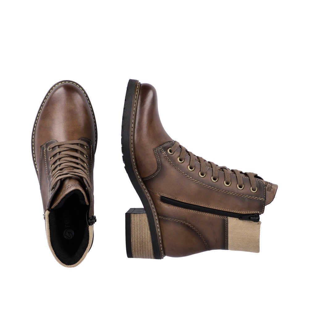 Boots cuir femme à lacets+ zip petit talon doublure chaude REMONTE coloris marron nuancé – Image 9