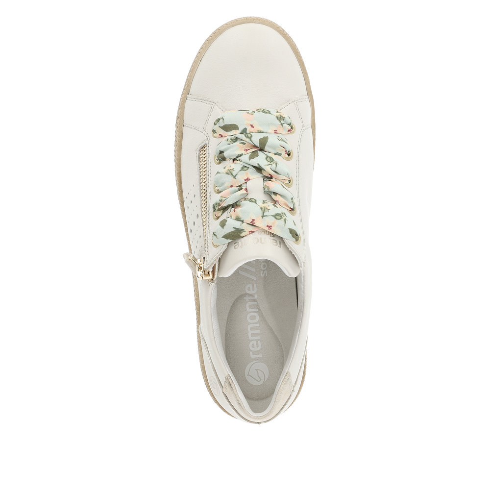 Tennis femme semelle plateforme lacets personnalisables + fermeture éclair REMONTE blanc beige – Image 8