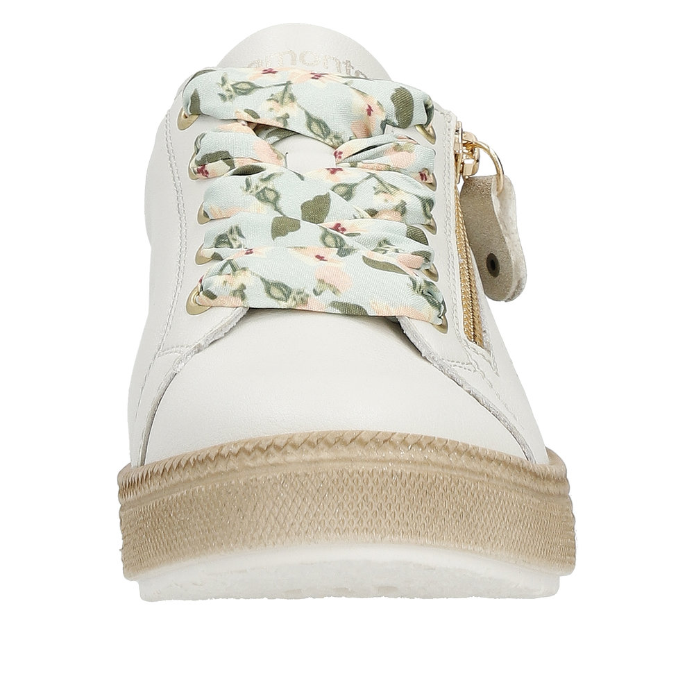 Tennis femme semelle plateforme lacets personnalisables + fermeture éclair REMONTE blanc beige – Image 3