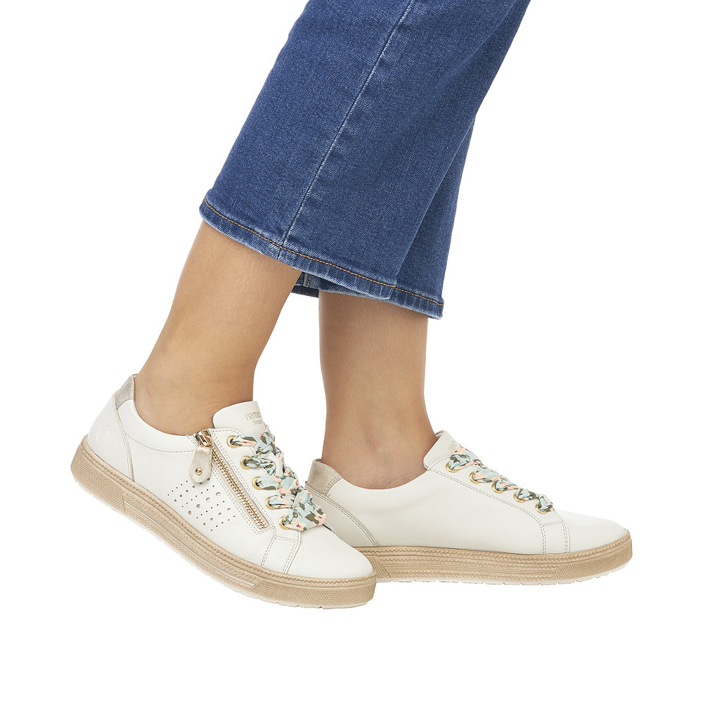 Tennis femme semelle plateforme lacets personnalisables + fermeture éclair REMONTE blanc beige – Image 5