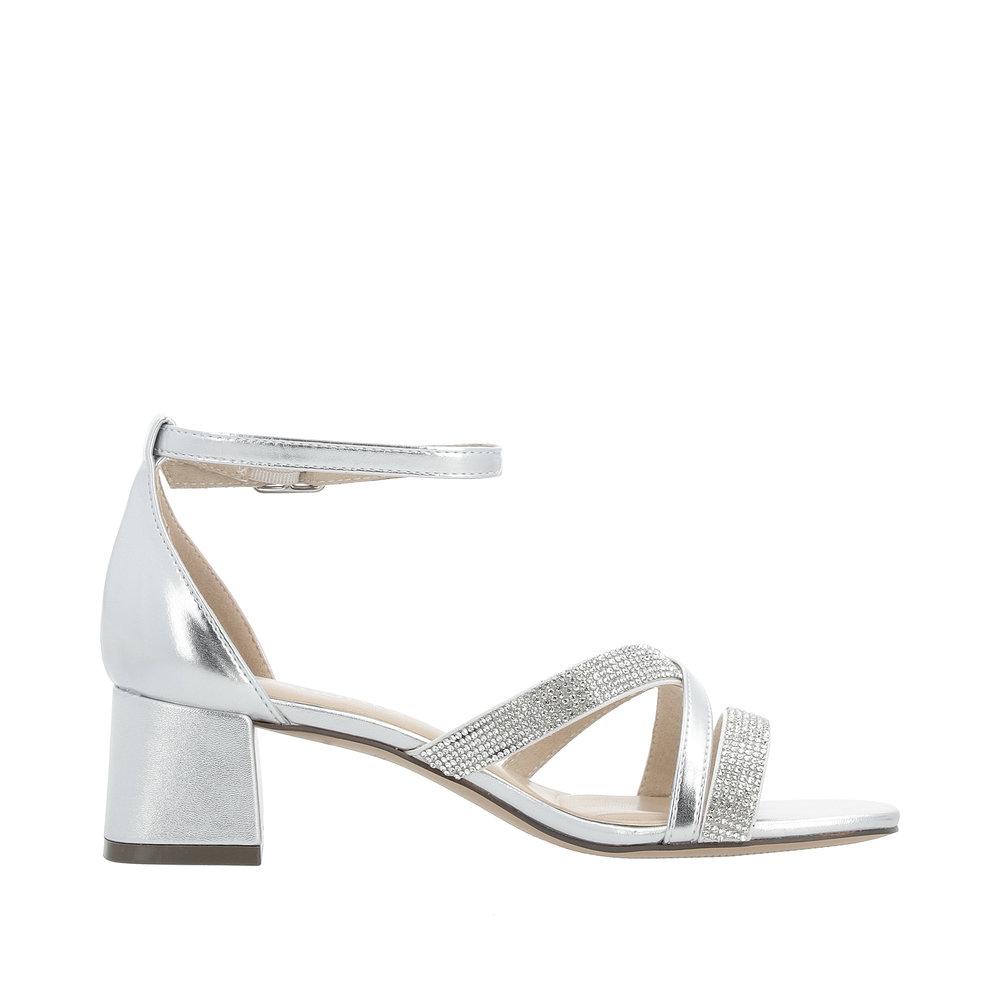 Sandale mode femme talon carré fermeture boucle chaussant normal REMONTE coloris argent/strass – Image 2
