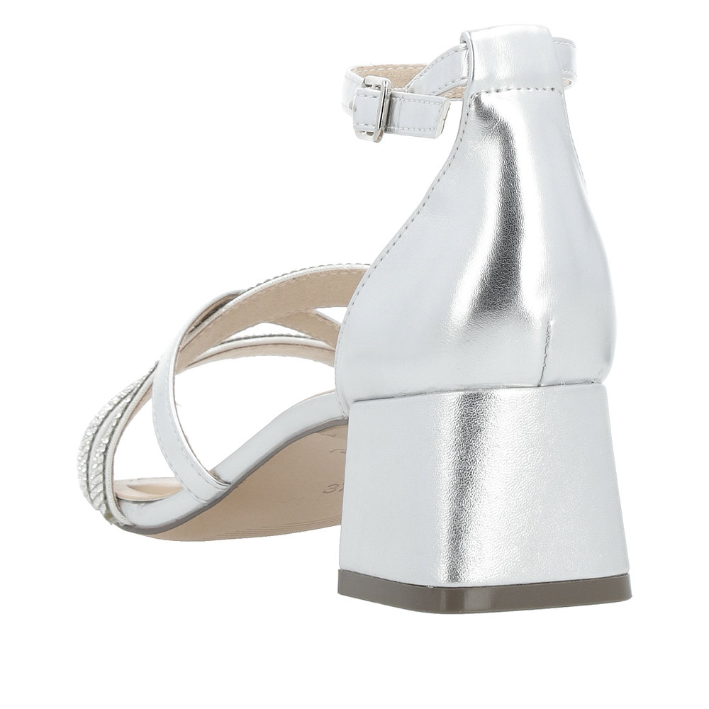 Sandale mode femme talon carré fermeture boucle chaussant normal REMONTE coloris argent/strass – Image 3
