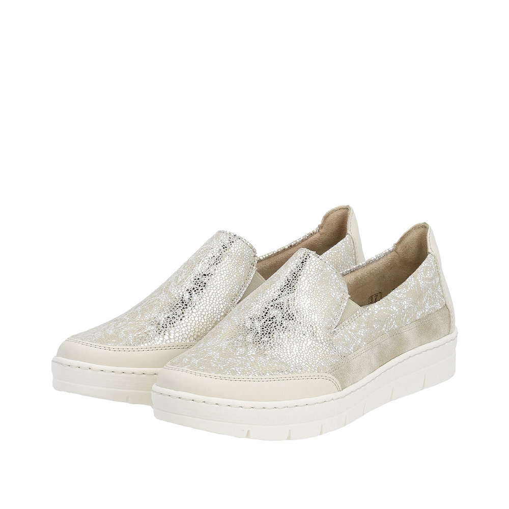 Chaussures souple femme cuir / nubuck Élastiqué côtés Semelle épaisse REMONTE beige doré – Image 7