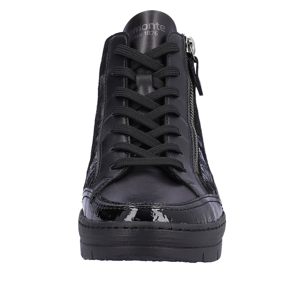 Boots plate cuir femme lacets+zip semelle épaisse doublure chaude REMONTE noir multi – Image 7