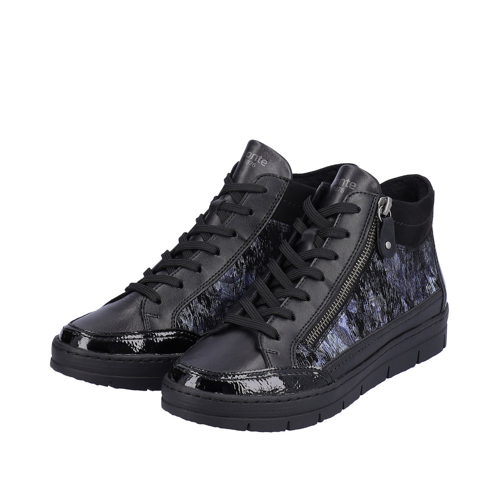 Boots plate cuir femme lacets+zip semelle épaisse doublure chaude REMONTE noir multi – Image 5