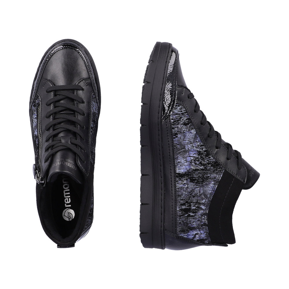 Boots plate cuir femme lacets+zip semelle épaisse doublure chaude REMONTE noir multi – Image 2