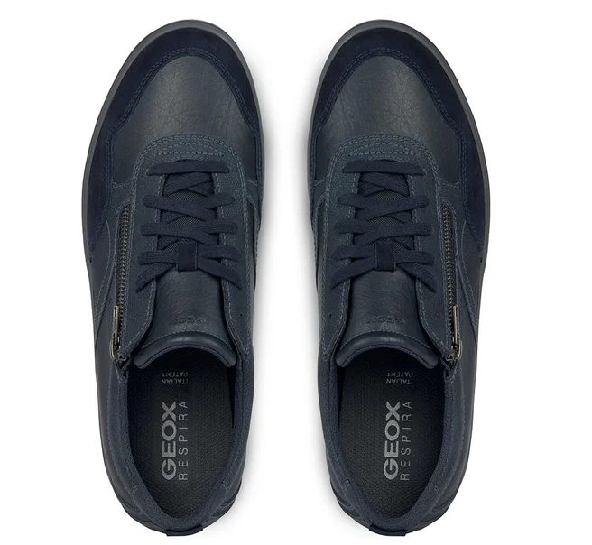 Tennis Geox Homme Style Citadin Confort Respirant dessus cuir fermeture lacets + zip GEOX U ELVER B coloris bleu – Image 3