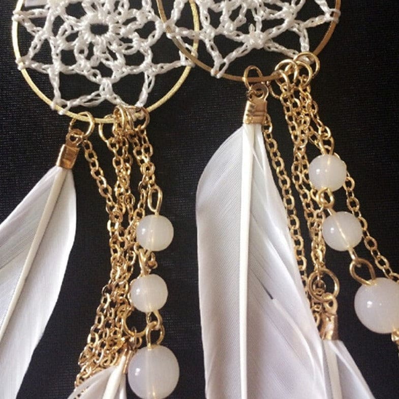 Boucle d’Oreille Attrape-RêvePlume Blanche – Image 6