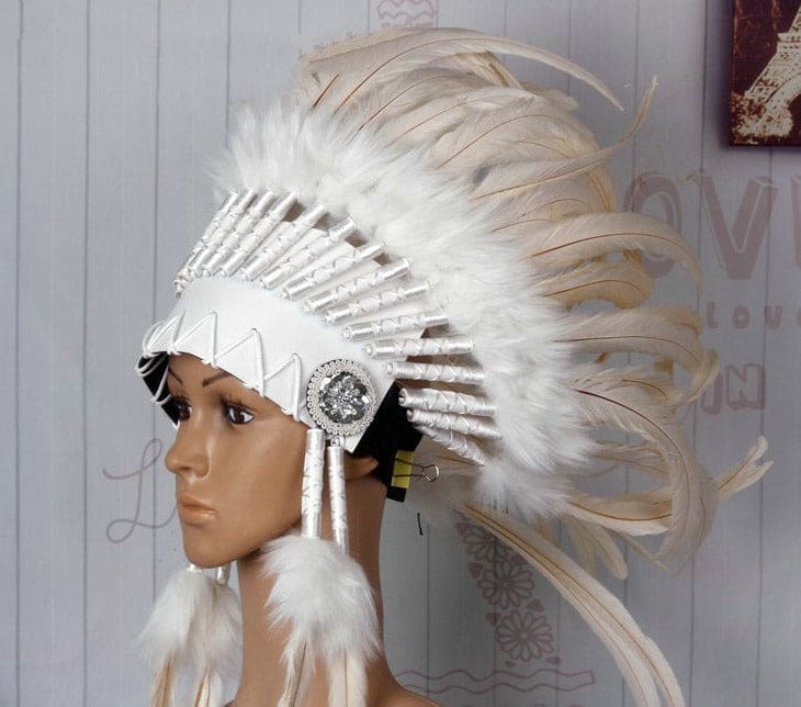 Coiffe Indienne Coiffe à plumes blanc neige – Image 2