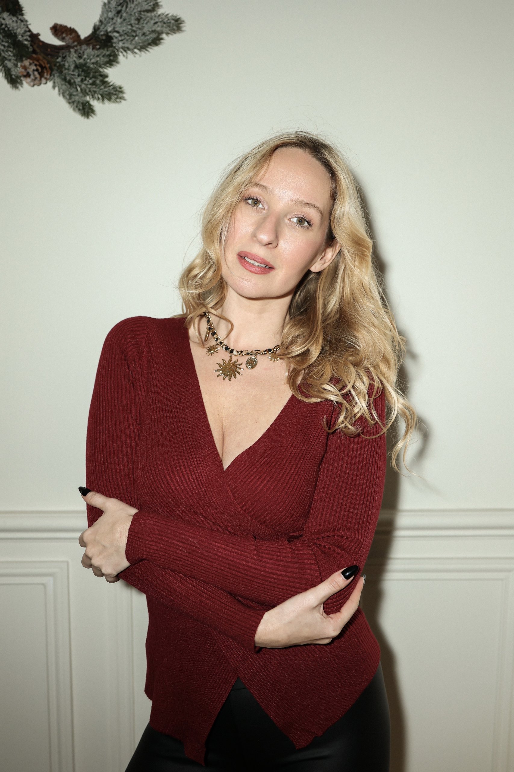 Maille cache-coeur bordeaux, crème ou noire – Image 5