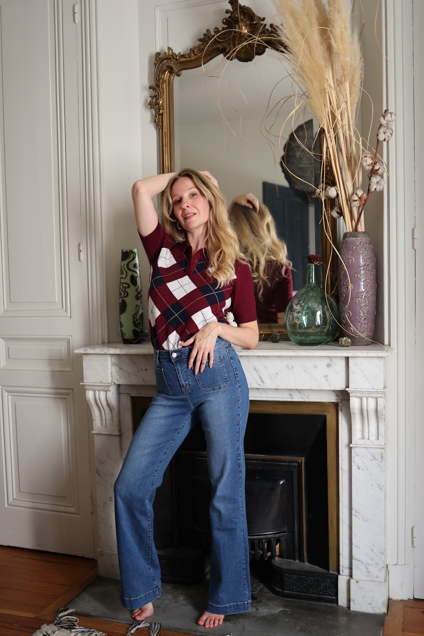 Jean flare bleu brut et gris – Image 7