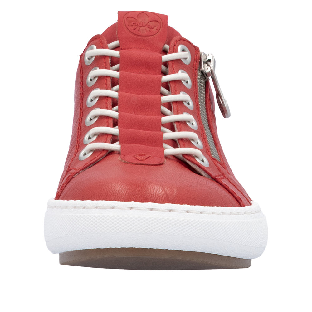 Tennis Mode femme Elastique+zip, semelle plate RIEKER coloris rouge / blanc – Image 5