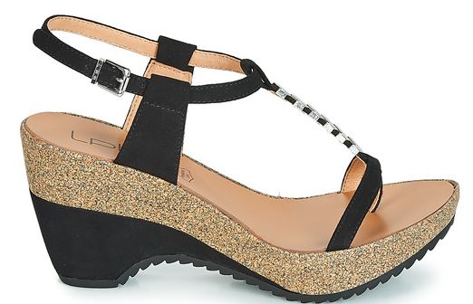 Sandale femme Talon compensé haut Forme tong passe-doigt LPB/LES PETITES BOMBES Maeva coloris noir / liège – Image 2