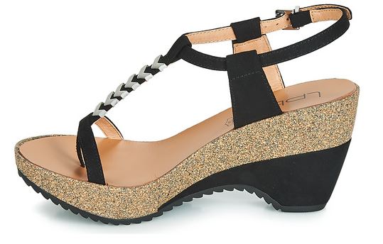 Sandale femme Talon compensé haut Forme tong passe-doigt LPB/LES PETITES BOMBES Maeva coloris noir / liège – Image 4