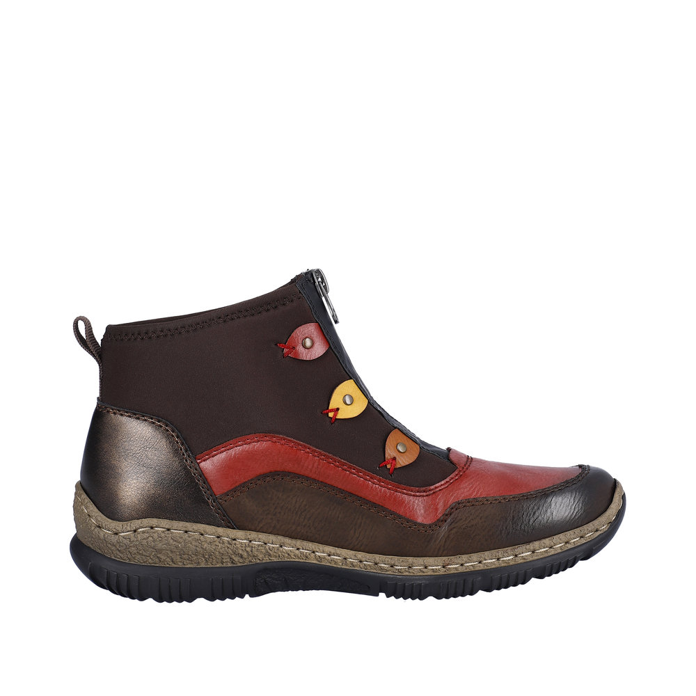 Boots femme semelle compensée fermeture par zip confortable coloris marron multicolore RIEKER N3277-25 – Image 2