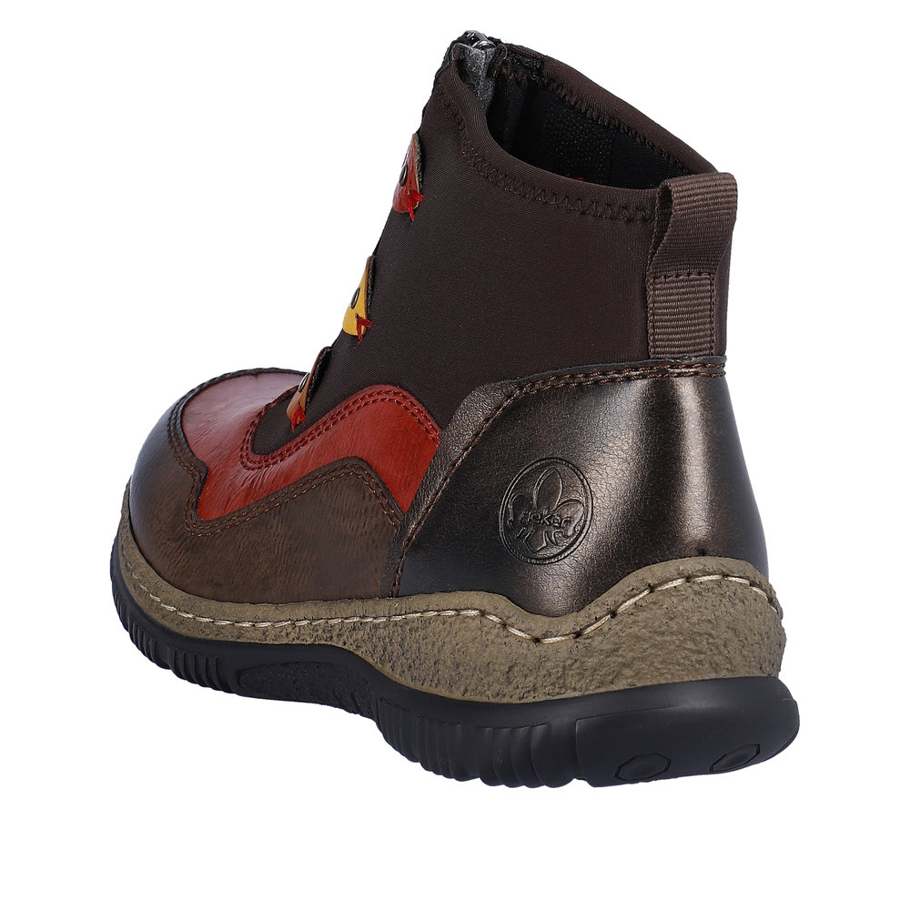 Boots femme semelle compensée fermeture par zip confortable coloris marron multicolore RIEKER N3277-25 – Image 3
