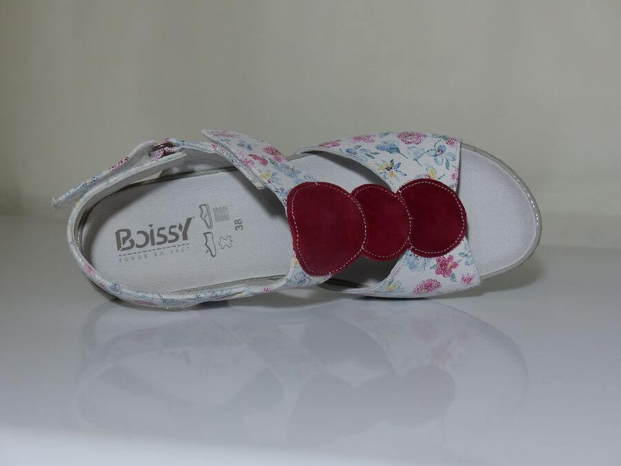 Sandale cuir femme talon compensé semelle intérieure amovible coloris rouge/liberty BOISSY – Image 6