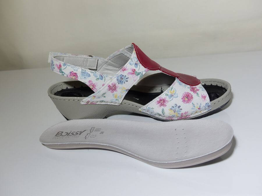 Sandale cuir femme talon compensé semelle intérieure amovible coloris rouge/liberty BOISSY – Image 8