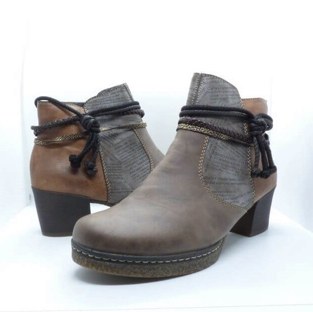 Bottines femme talon carré coloris marron multi doublure chaude RIEKER 59098-64