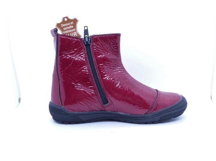 Bottine fillette élastiquée côté Cuir vernis BOPY sazap coloris prune – Image 3