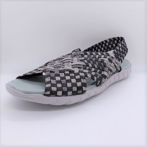 Chaussure sandale ouverte femme, tressée élastiquée semelle plate coloris gris ROCK SPRING