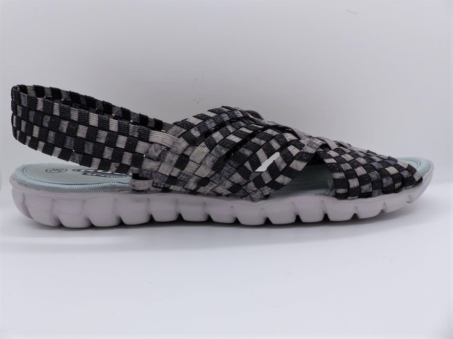 Chaussure sandale ouverte femme, tressée élastiquée semelle plate coloris gris ROCK SPRING – Image 3