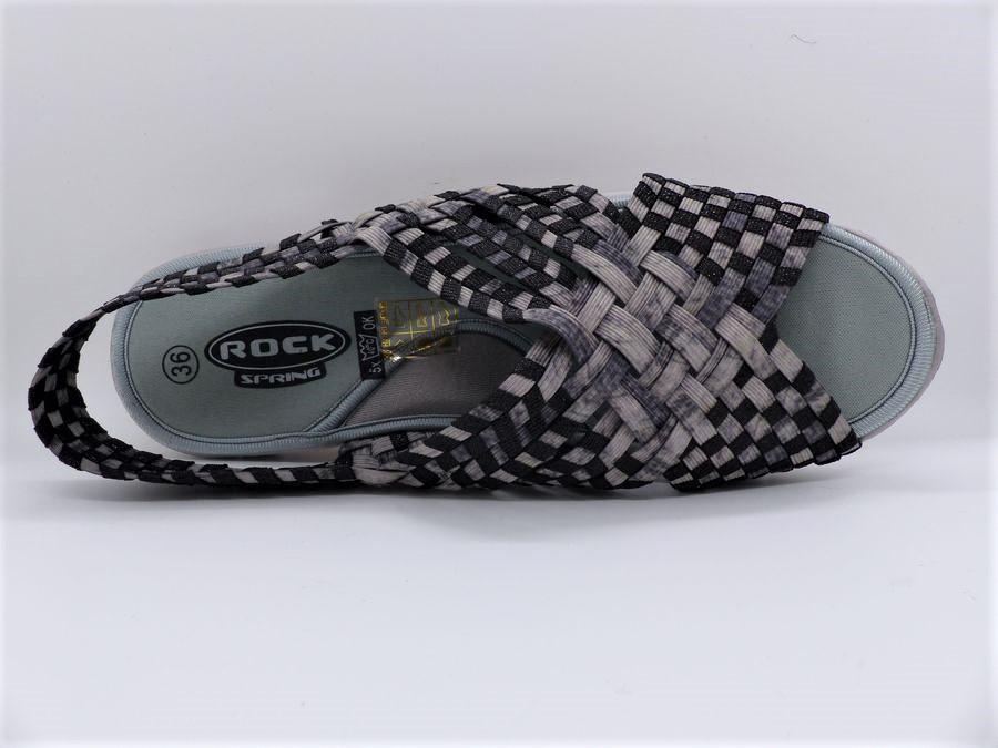 Chaussure sandale ouverte femme, tressée élastiquée semelle plate coloris gris ROCK SPRING – Image 4