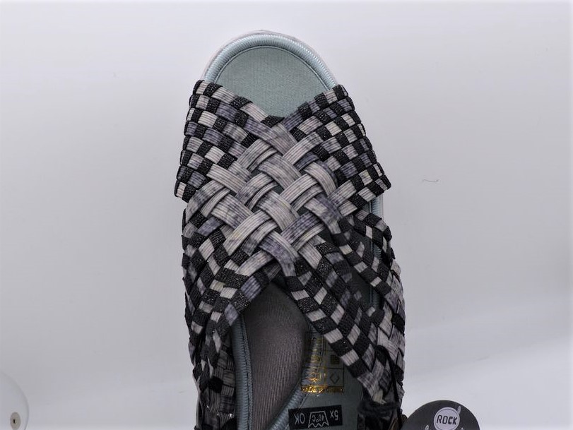 Chaussure sandale ouverte femme, tressée élastiquée semelle plate coloris gris ROCK SPRING – Image 9