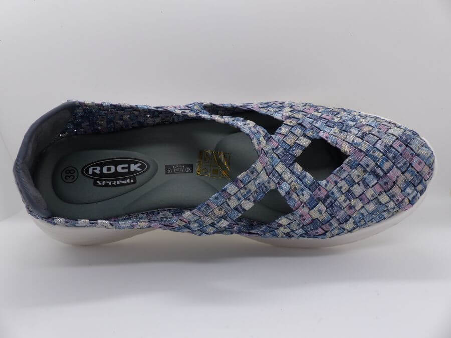 Chaussure femme Ballerine élastique extensible Bride croisée Semelle compensée ROCK SPRING XERA Coloris bleu dur, bleu pale, gris – Image 6