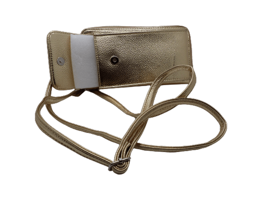 Portefeuille Compagnon Porte-Téléphone Bandoulière fantaisie Forme rectangulaire MANDOLINE 3 coloris camel bleu doré – Image 3