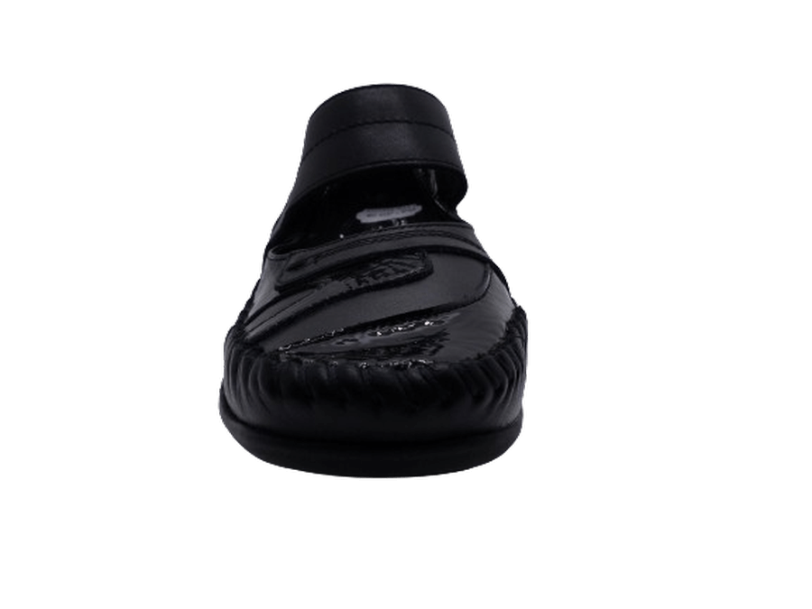 Chaussure femme talon compensé cuir doublure cuir bride velcro cousue main PEDI GIRL noir vernis noir – Image 4