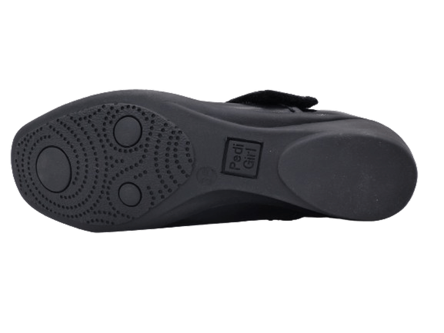 Chaussure femme talon compensé cuir doublure cuir bride velcro cousue main PEDI GIRL noir vernis noir – Image 6