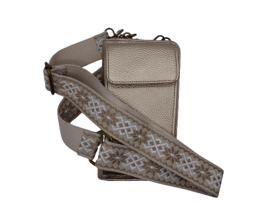 Portefeuille Compagnon Porte-Téléphone Bandoulière fantaisie Forme rectangulaire MANDOLINE 3 coloris camel bleu doré – Image 6