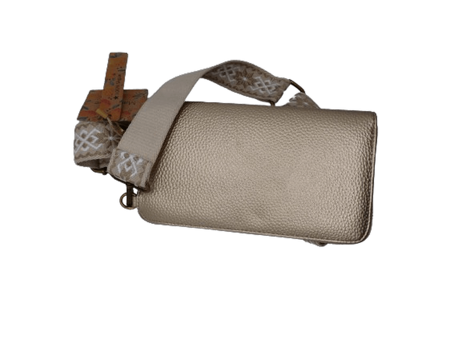 Portefeuille Compagnon Porte-Téléphone Bandoulière fantaisie Forme rectangulaire MANDOLINE 3 coloris camel bleu doré – Image 7