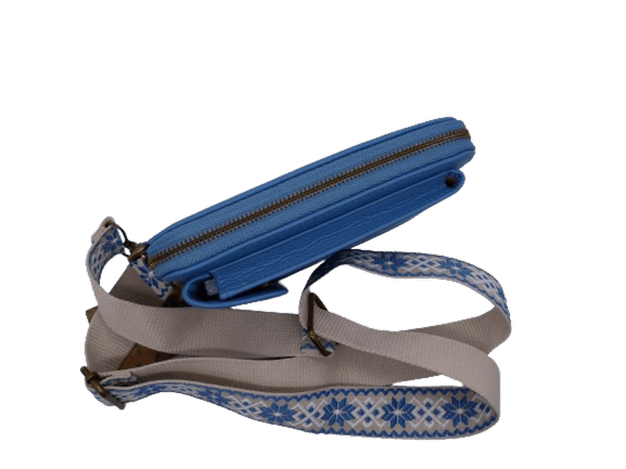 Portefeuille Compagnon Porte-Téléphone Bandoulière fantaisie Forme rectangulaire MANDOLINE 3 coloris camel bleu doré – Image 9