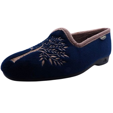 Pantoufle femme Chausson chaud Semelle plate SEMELFLEX coloris bleu/taupe
