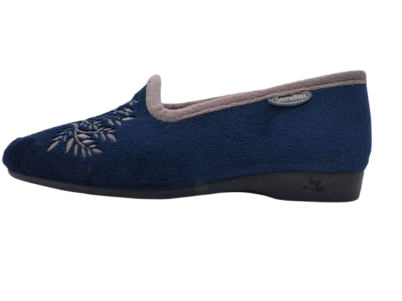 Pantoufle femme Chausson chaud Semelle plate SEMELFLEX coloris bleu/taupe – Image 2
