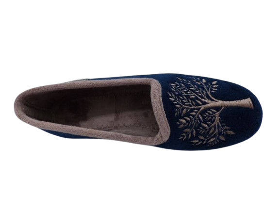 Pantoufle femme Chausson chaud Semelle plate SEMELFLEX coloris bleu/taupe – Image 4