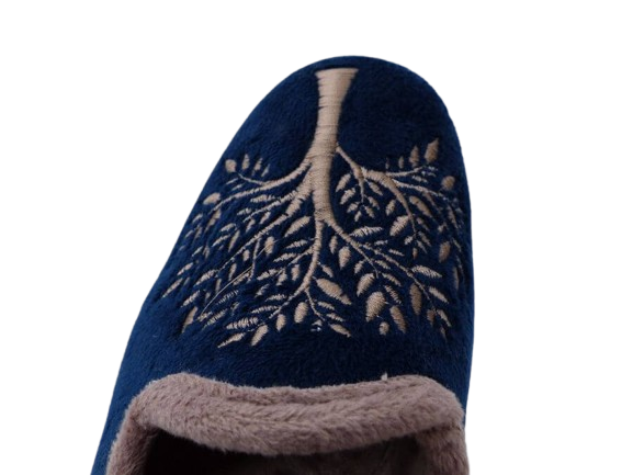 Pantoufle femme Chausson chaud Semelle plate SEMELFLEX coloris bleu/taupe – Image 5