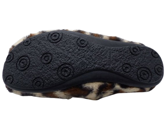 Mules femme fourrure imprimé léopard Chaussons dame chaud Semelle élastomère talon deux cm LA MAISON DE L’ESPADRILLE Coloris beige – Image 3