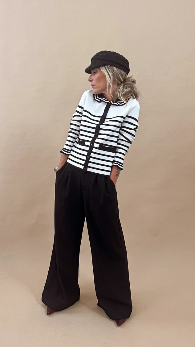 Cardigan à rayures noires col claudine – Image 6